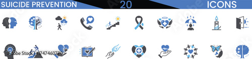 Collection of suicide prevention icons and symbols for health awareness campaigns vector