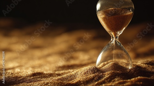 hourglass. A close-up of an hourglass with flowing sand on wood, symbolizing the passage of time with warm lighting. wellbeing guides.