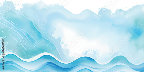 Abstract blue sky with clouds and bright ocean waves for a summer background design