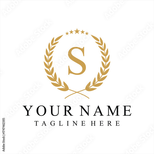 Initial letter S justice legal law firm logo design, leaves and star graphic concept