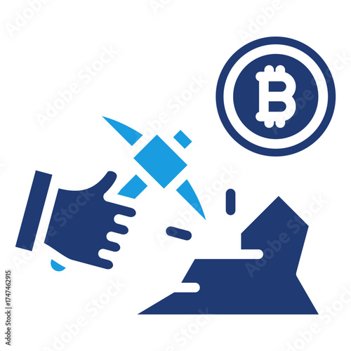 Bitcoin Mining Blue Glyph Icon
