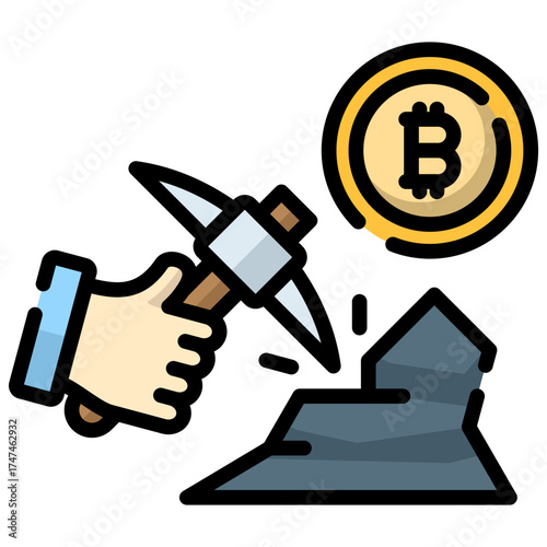 Bitcoin Mining Lineal Color Icon