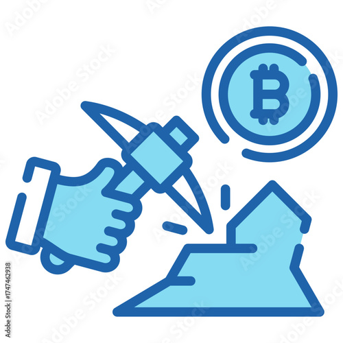 Bitcoin Mining Lineal Color Blue Icon