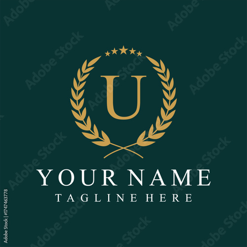 Initial letter U justice legal law firm logo design, leaves and star graphic concept