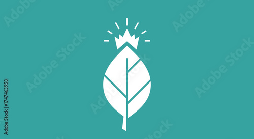 Leaf Wearing a Crown A symbol of leadership in a green background, for logos, or conservation themes