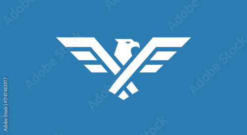 Eagle soars on blue, wings spread, graphic resource, icon use, clean background