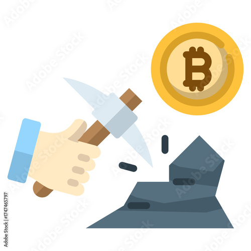 Flat Bitcoin Mining Icon