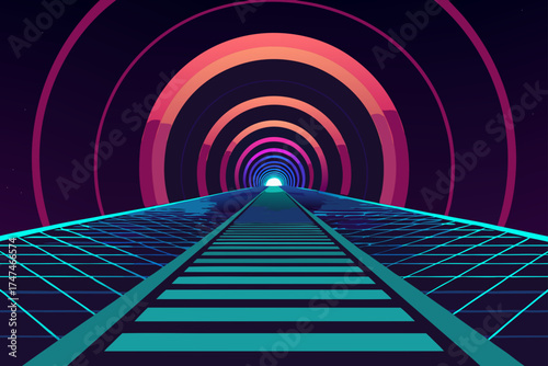abstract neon arc tunnel with infinite perspective