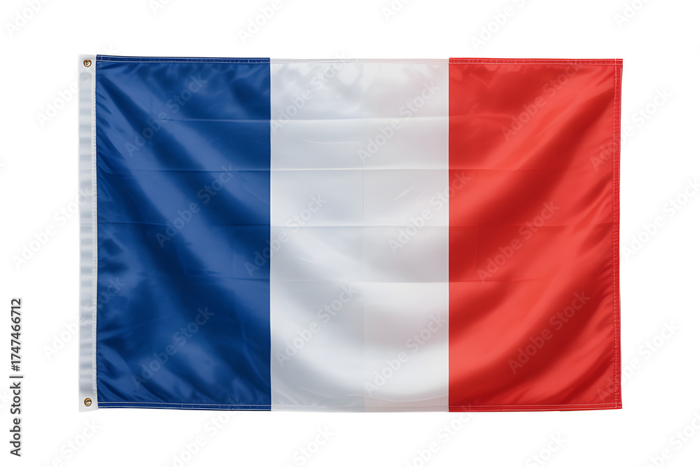 Naklejka premium Vibrant French flag waving proudly for Bastille Day or international events, a symbol of national pride and patriotism to France