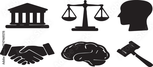 The 3D vector illustration shows the scales of justice, a symbol of law and equality, alongside a gavel and law book for the legal concept