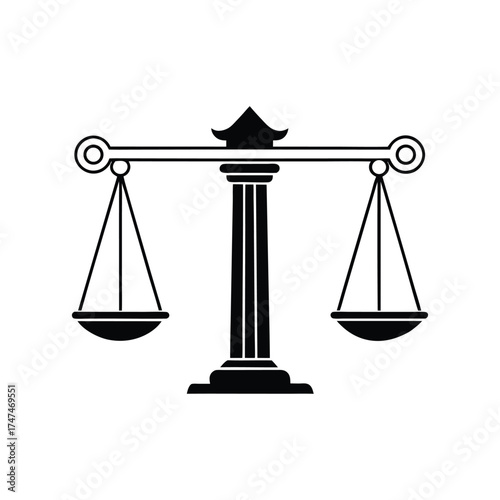 Black silhouette of a balance scale with a decorative top element justice legal