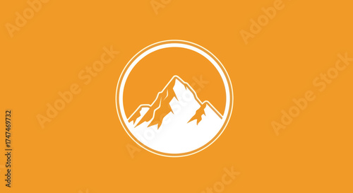 Mountain peak illustration inside a circle on a solid backdrop for adventure-related logo usage