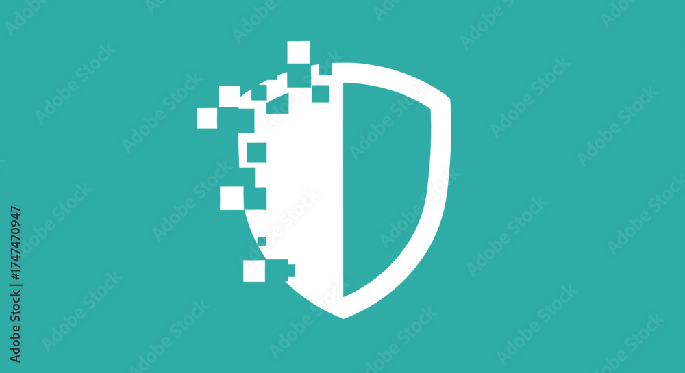 Fotografie Digital shield disintegrating on teal backdrop, for security concept use, privac