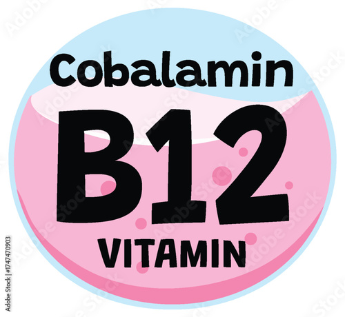 Vitamin B12 Cobalamin Icon in Flat Vector Style