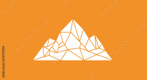 Geometric mountain design graphic, white fractured outline on orange. Could be used for climbing, outdoor adventure