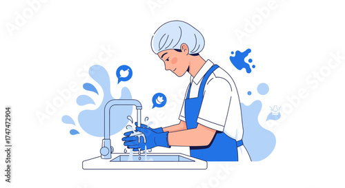 Illustrative Depiction Of Proper Hand Hygiene With Water And Social Media Symbolism