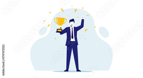 Illustrative Depiction of Success: A Business Professional Celebrating His Victory