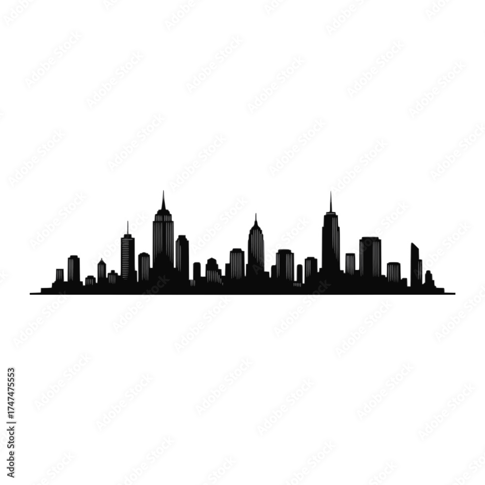 Naklejka premium City Skyline Silhouette Urban Landscape Vector for Modern Design and Creative Projects