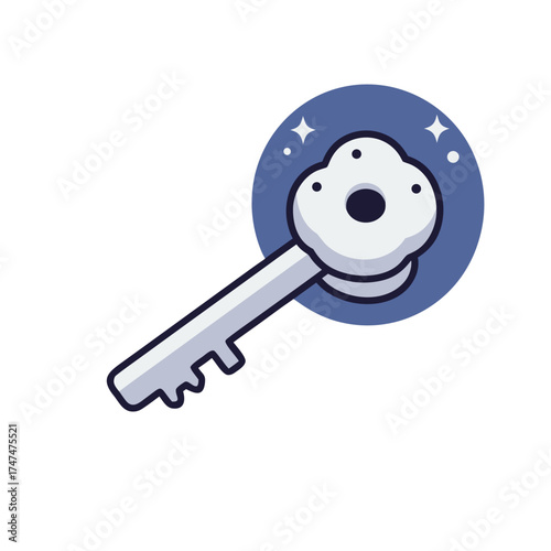 Single mystical key shaped like a crescent moon glowing softly, fantasy aesthetic.