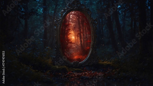 A mystical portal appears amid a dense forest. Glowing with an unearthly luminescence, hinting at the potential for travel and transformation.