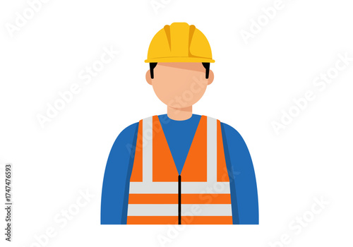  Vector illustration of a construction worker avatar with a hard hat and safety