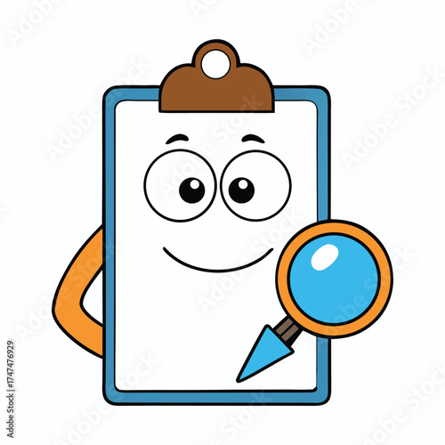 A curious emoticon carefully examines a clipboard, jotting notes and inspecting details with focused eyes, capturing the essence of careful observation and analysis.
