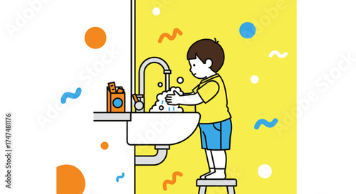 Illustrative Image Of A Child Washing Hands, Hygiene And Cleanliness Concept