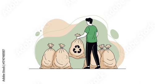 Illustrative image of a person holding a recycle bag for environmental protection