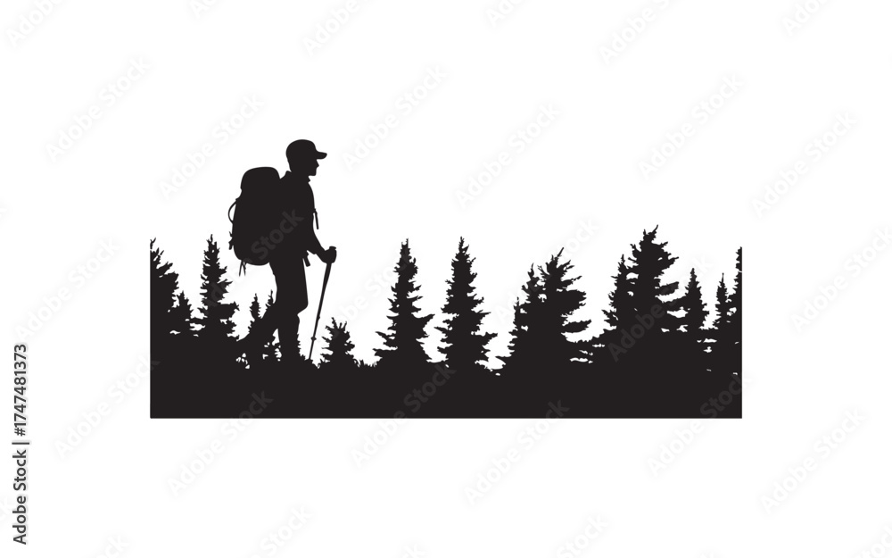 Fototapeta premium man and mountains tree black silhouette