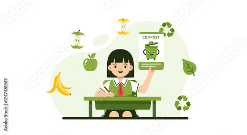 Illustrative Representation Of Composting And Recycling Education For A Sustainable Future