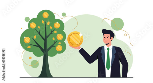 Investment Success Depicted, Wealth Building With A Growing Money Tree Concept
