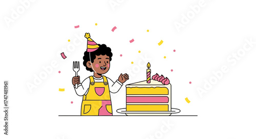 Joyful Child Celebrating A Birthday With Cake And Festive Decorations