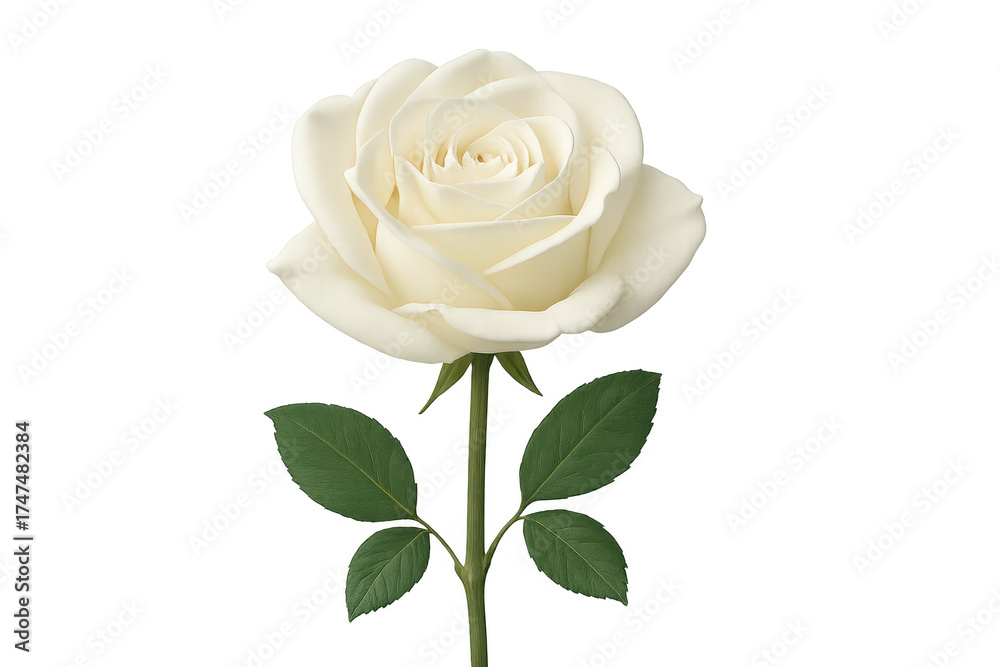 Naklejka premium White rose flower blooming with green leaves