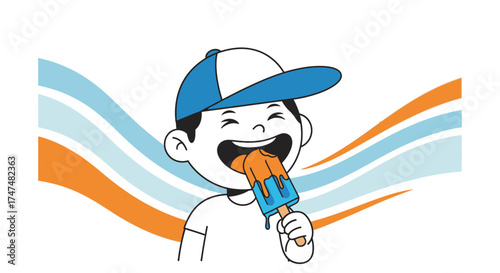 Joyful Child Enjoys Ice Pop On A Sunny Day During Summer Season