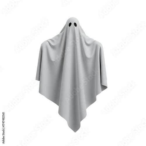 Floating White Ghost Figure Against Transparent Background For Halloween Concept