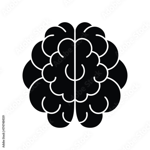 Detailed Black Silhouette of a Human Brain on White Background mind thinking