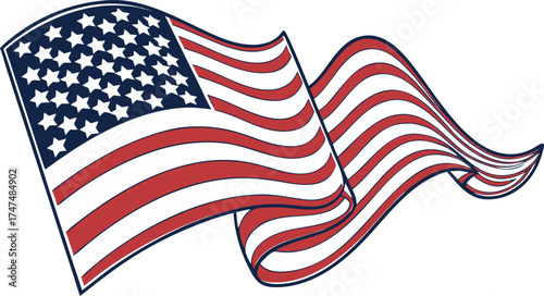 Transparent background USA flag border design with waving American flag vector patriotic concept illustration.