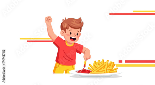 Joyful Child Relishing Fry Dip: A Delightful Depiction of Culinary Pleasure