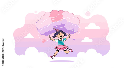 Joyful Child with Dream Cloud: Whimsical Illustration of Pure Happiness and Celebration Design
