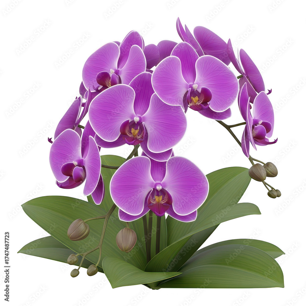 Obraz premium Close up of purple orchids on black background isolated illuustration on transparent background 