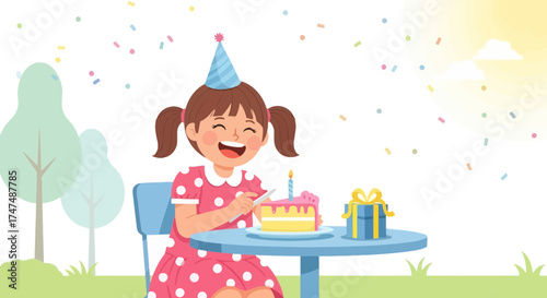 Joyful Girl Celebrates Milestone with Birthday Cake, Happiness and Festive Atmosphere