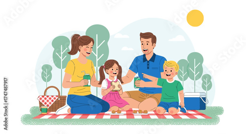 Joyful Family Enjoying A Picnic Outdoors And Relishing Quality Time Together Happily