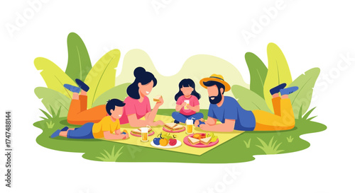 Joyful Family Picnic: A Delightful Illustration of Bonding, Togetherness, and Outdoor Dining