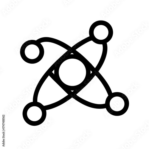 Illustration of a black atom icon, representing science, technology, and the fundamental building blocks of matter