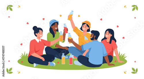Joyful Friends Raising Drinks Outdoors Sharing Moments and Creating Memories Together