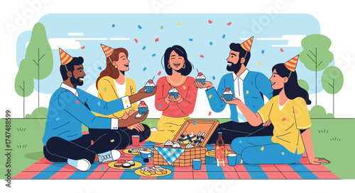 Joyful Gathering: A Picnic Celebration With Friends Having Fun Outdoors