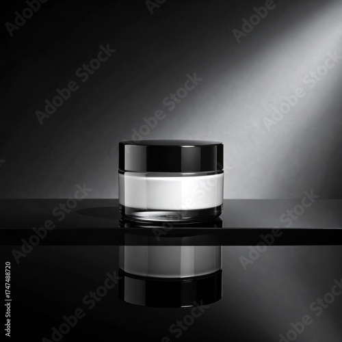 Elegant Jar of Cream against Black Background with Dramatic Lighting