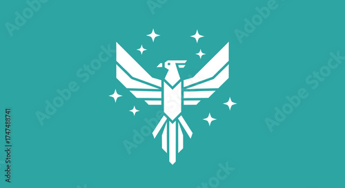 White bird soars on turquoise sky with stars, used for website banners or logos showing ambition, elegance, or freedom