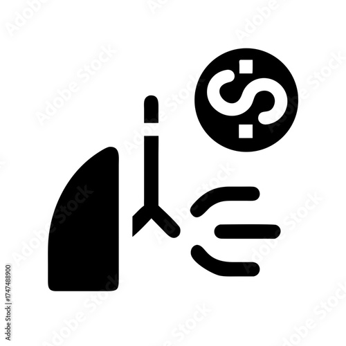 Vector art of lungs with dollar sign, representing healthcare costs, medical expenses, and financial burden of respiratory illnesses and treatment