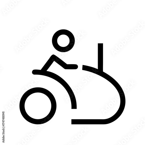 Vector art of motorcycle icon, depicting a simple outline of a person riding a motorbike, representing transportation, freedom, and adventure on the open road
